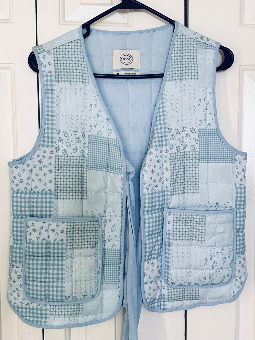 STOOSH Patchwork Quilted Vest in Pale Blue